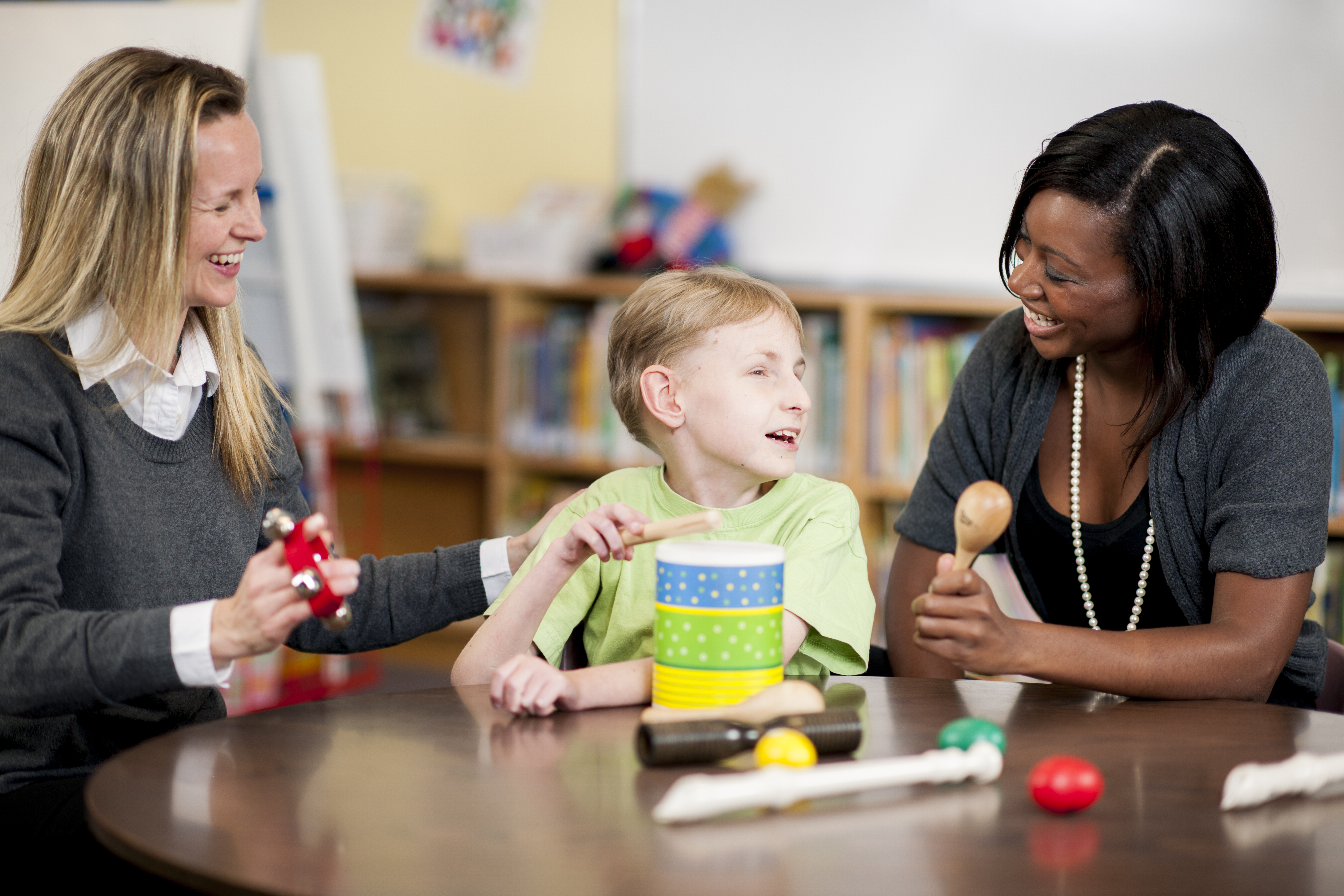 Disabled student learning with manipulatives